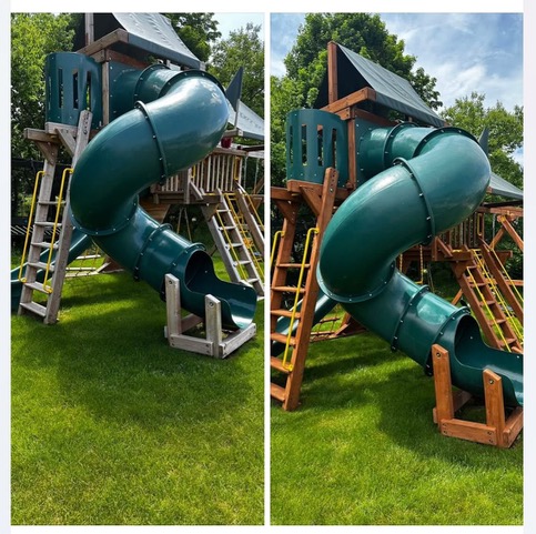 Powerwashed playset and stain playset